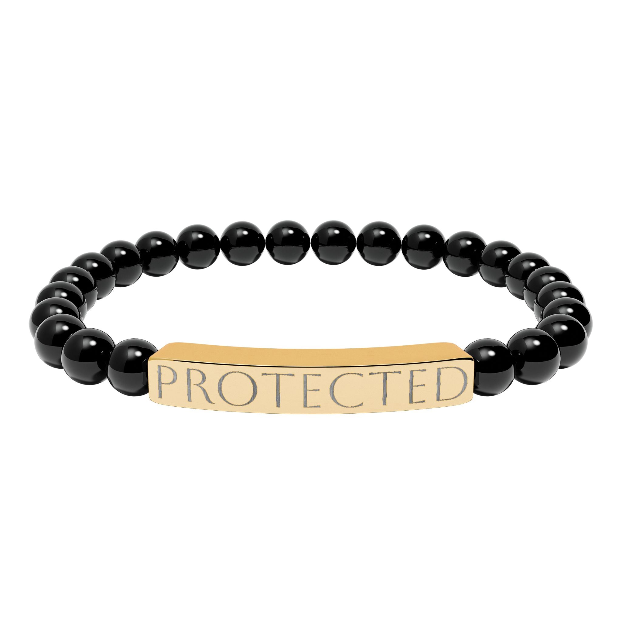 Engraved "PROTECTED" Natural Stone Stretch Bar Bracelet