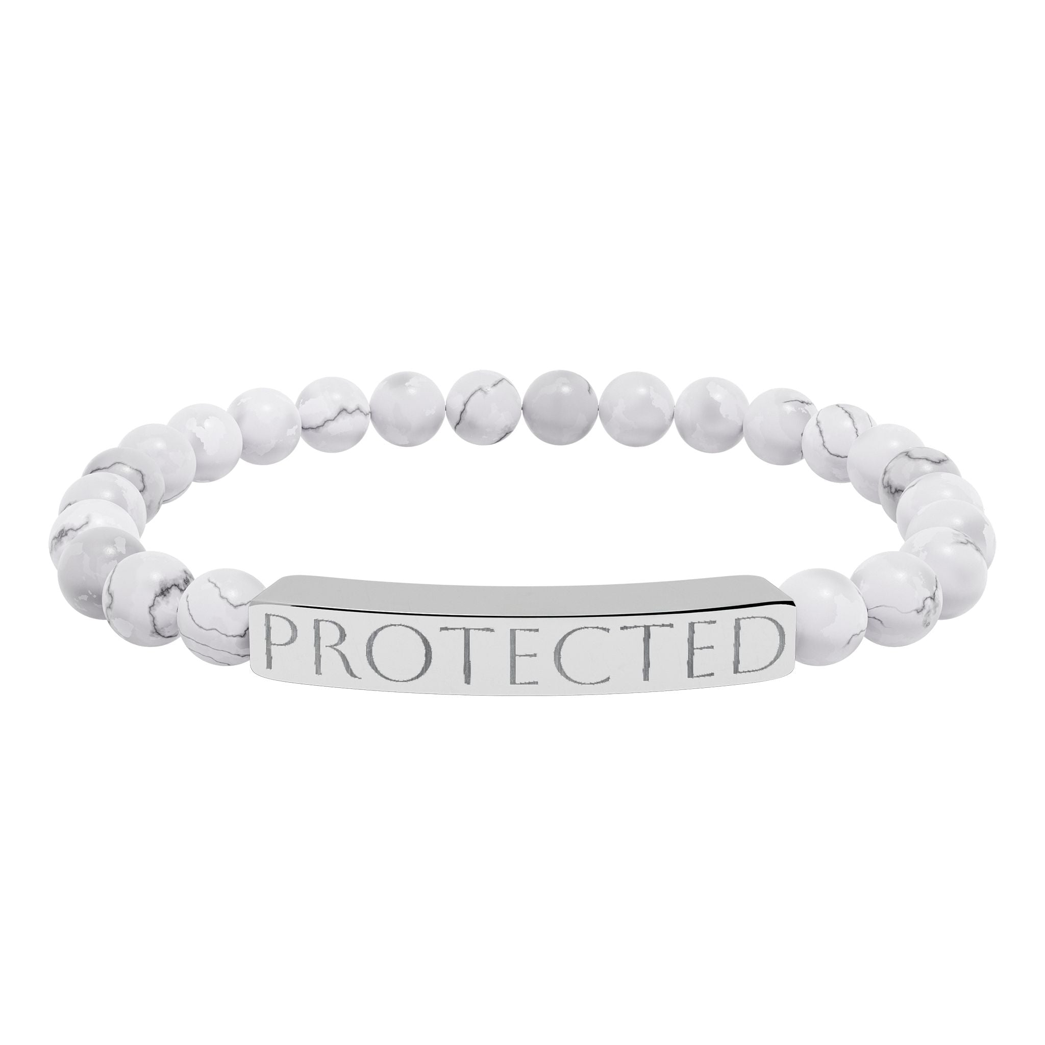 Engraved "PROTECTED" Natural Stone Stretch Bar Bracelet