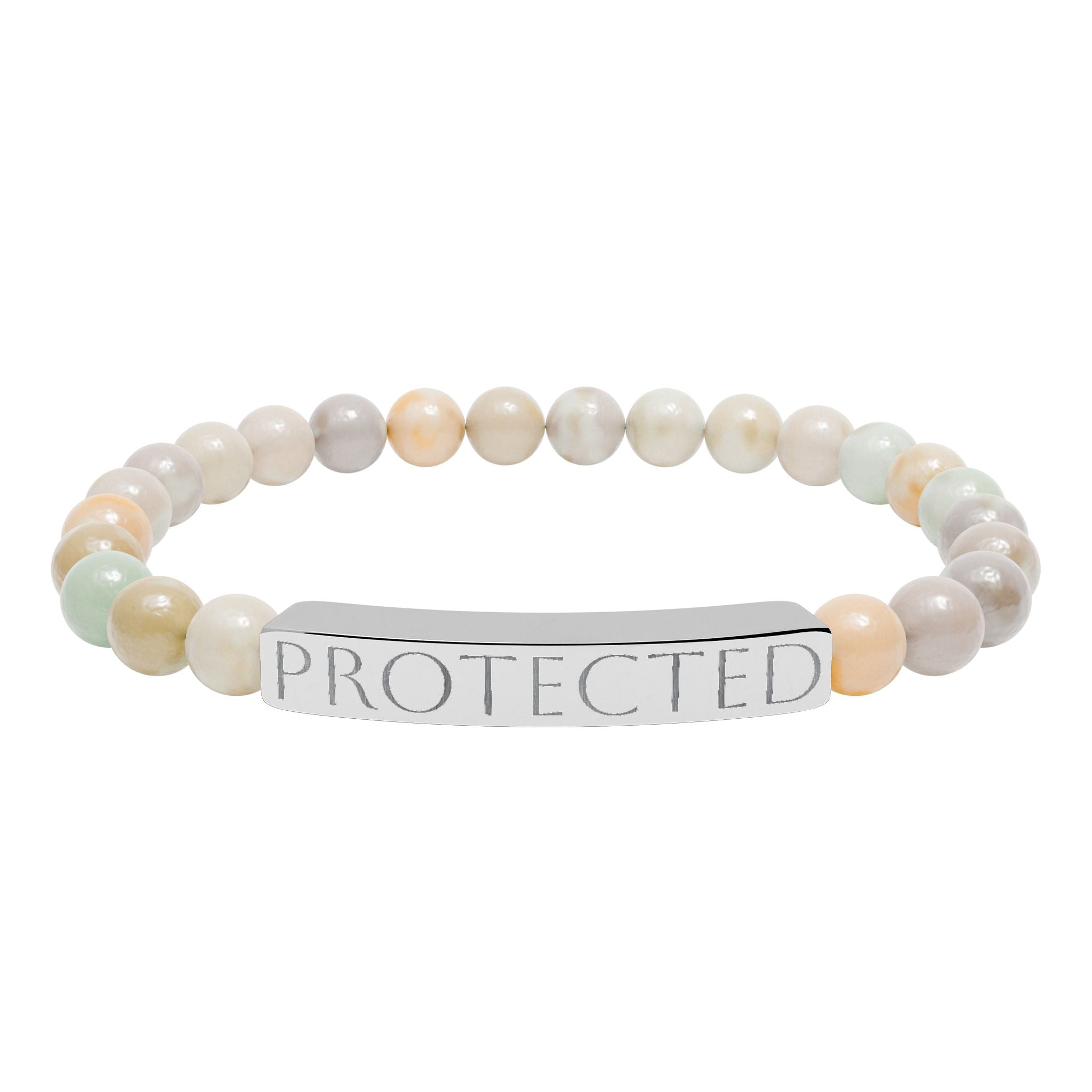 Engraved "PROTECTED" Natural Stone Stretch Bar Bracelet