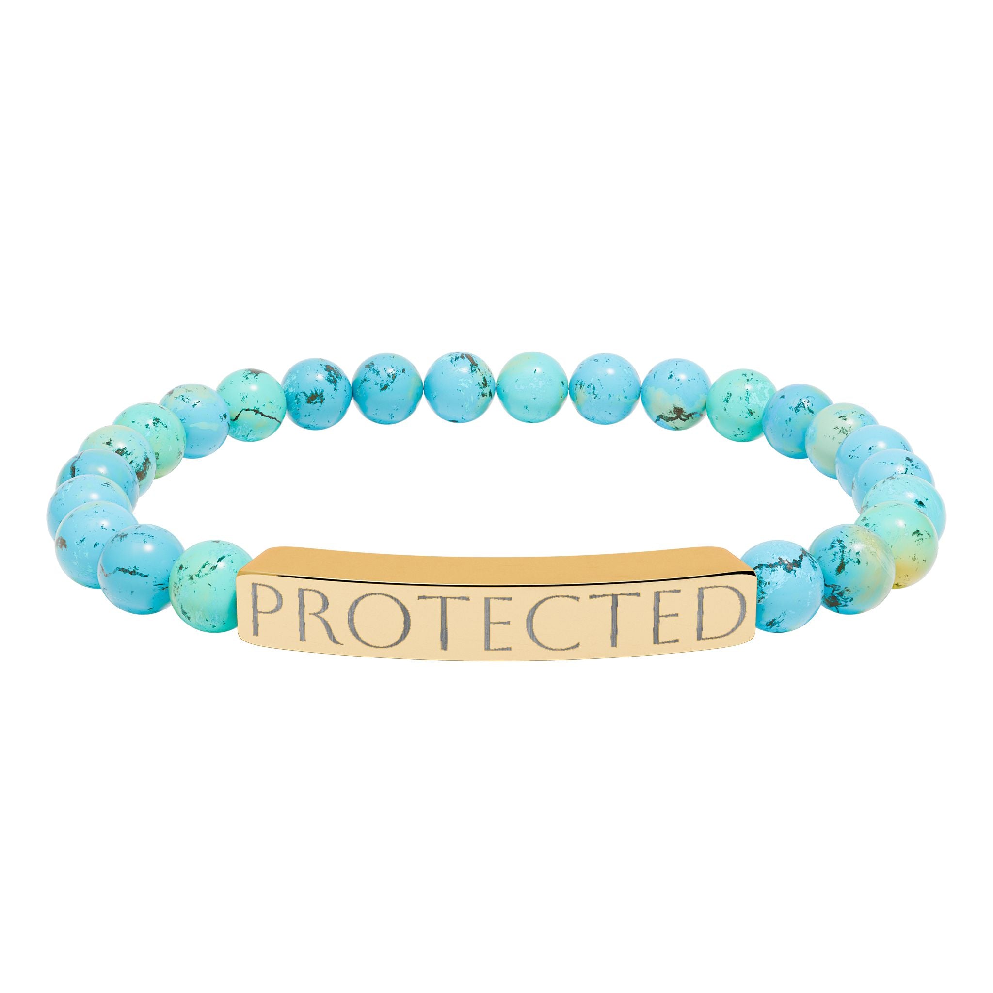 Engraved "PROTECTED" Natural Stone Stretch Bar Bracelet