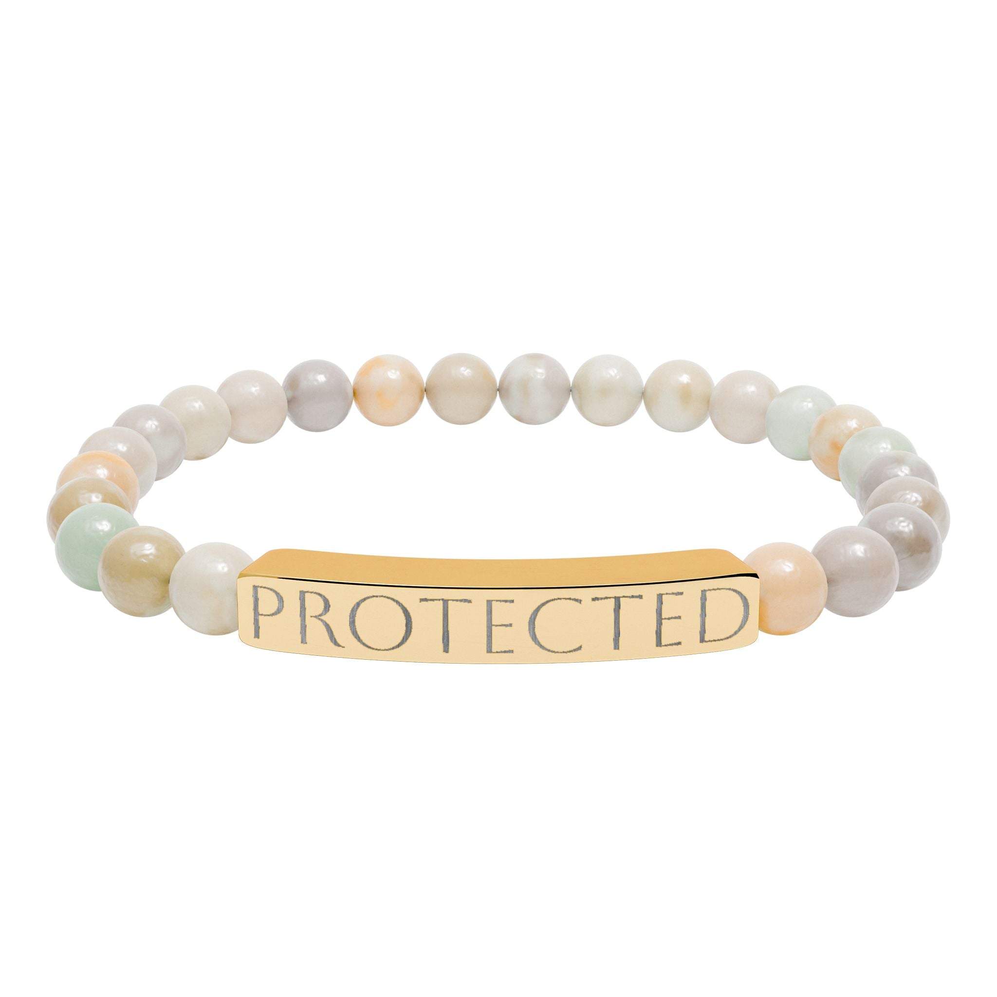 Engraved "PROTECTED" Natural Stone Stretch Bar Bracelet