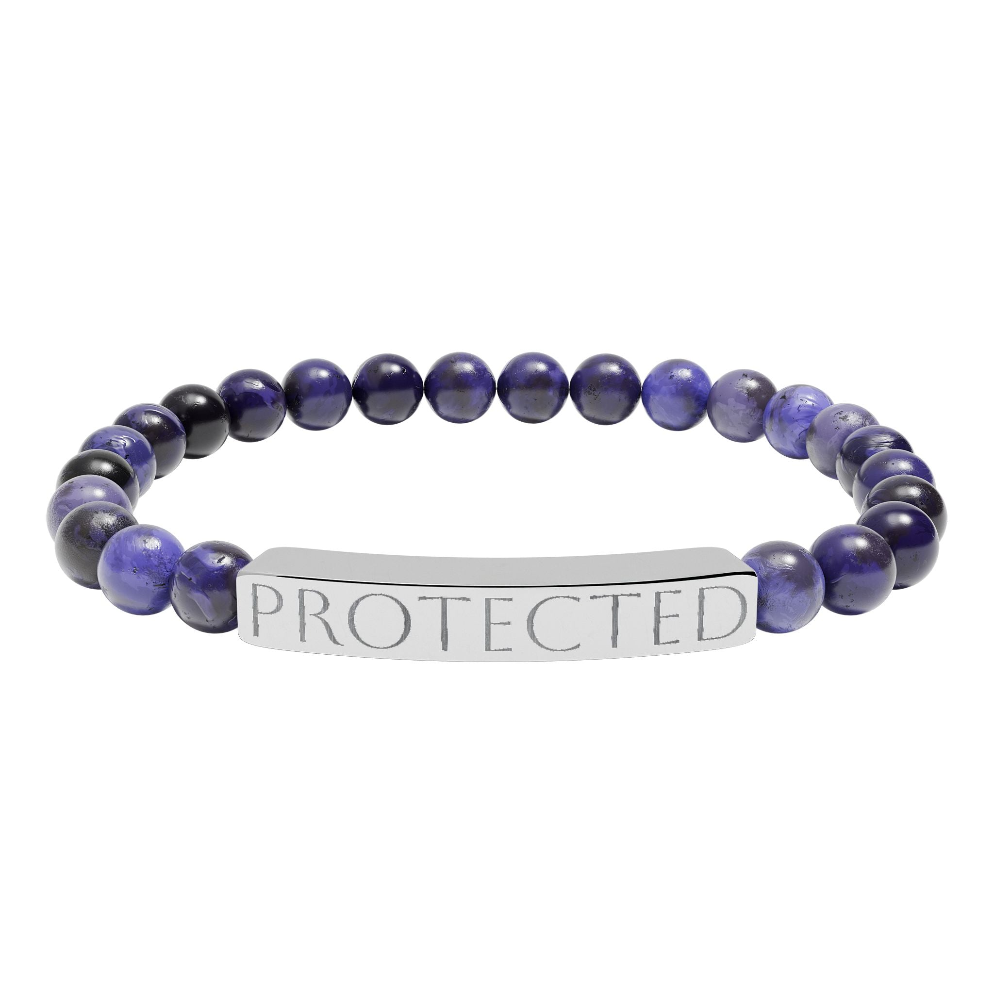 Engraved "PROTECTED" Natural Stone Stretch Bar Bracelet