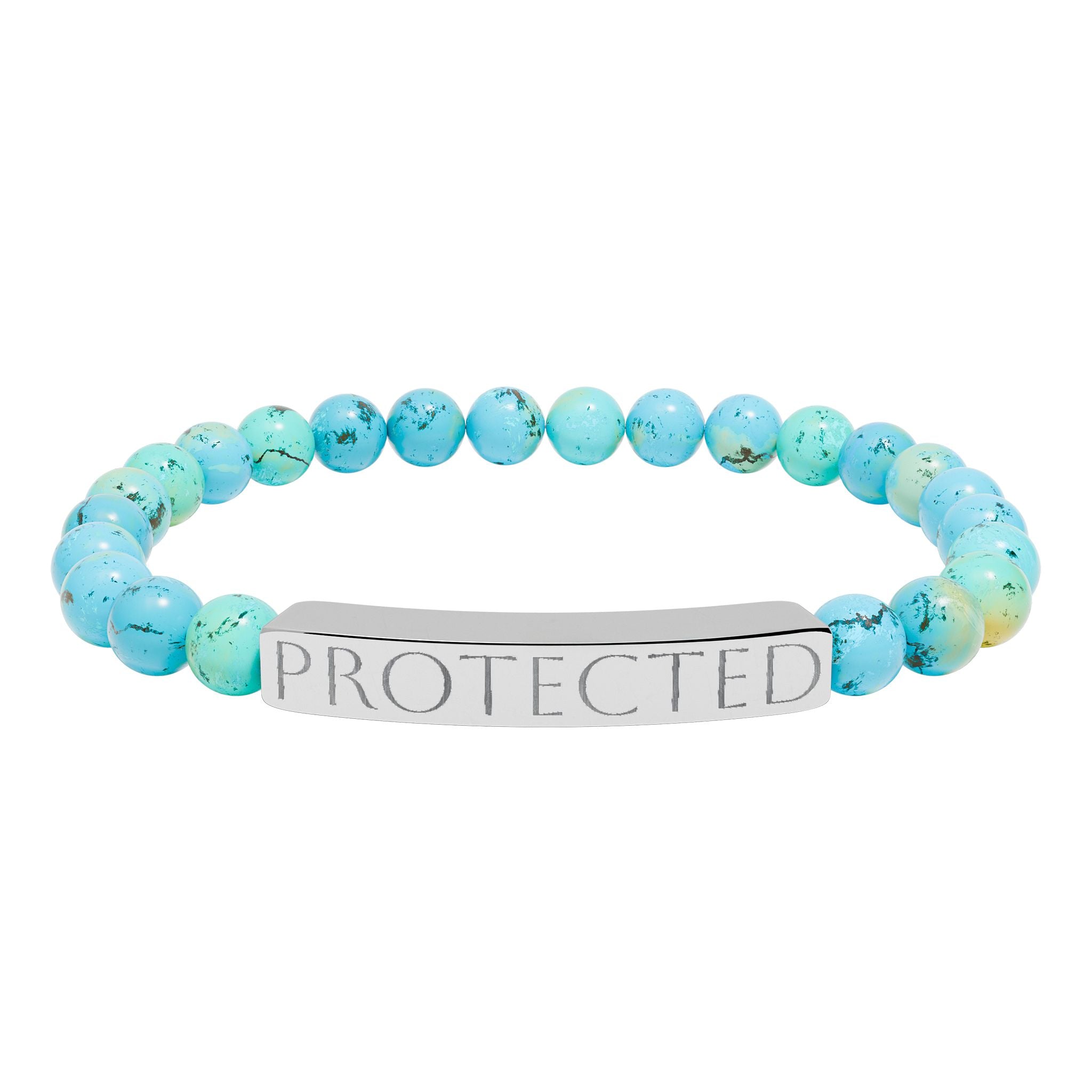 Engraved "PROTECTED" Natural Stone Stretch Bar Bracelet