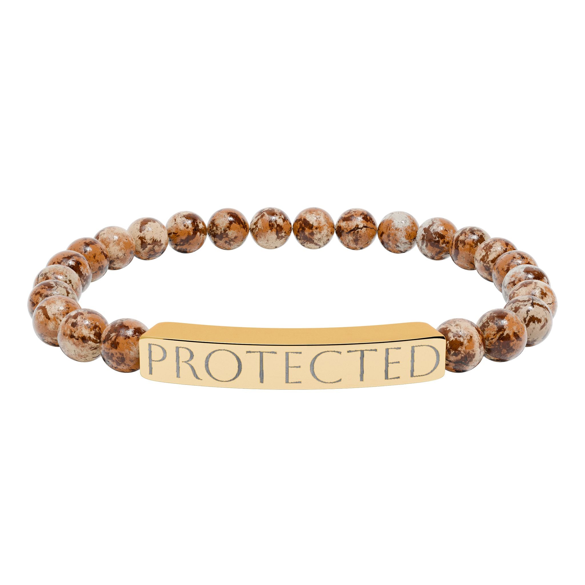 Engraved "PROTECTED" Natural Stone Stretch Bar Bracelet