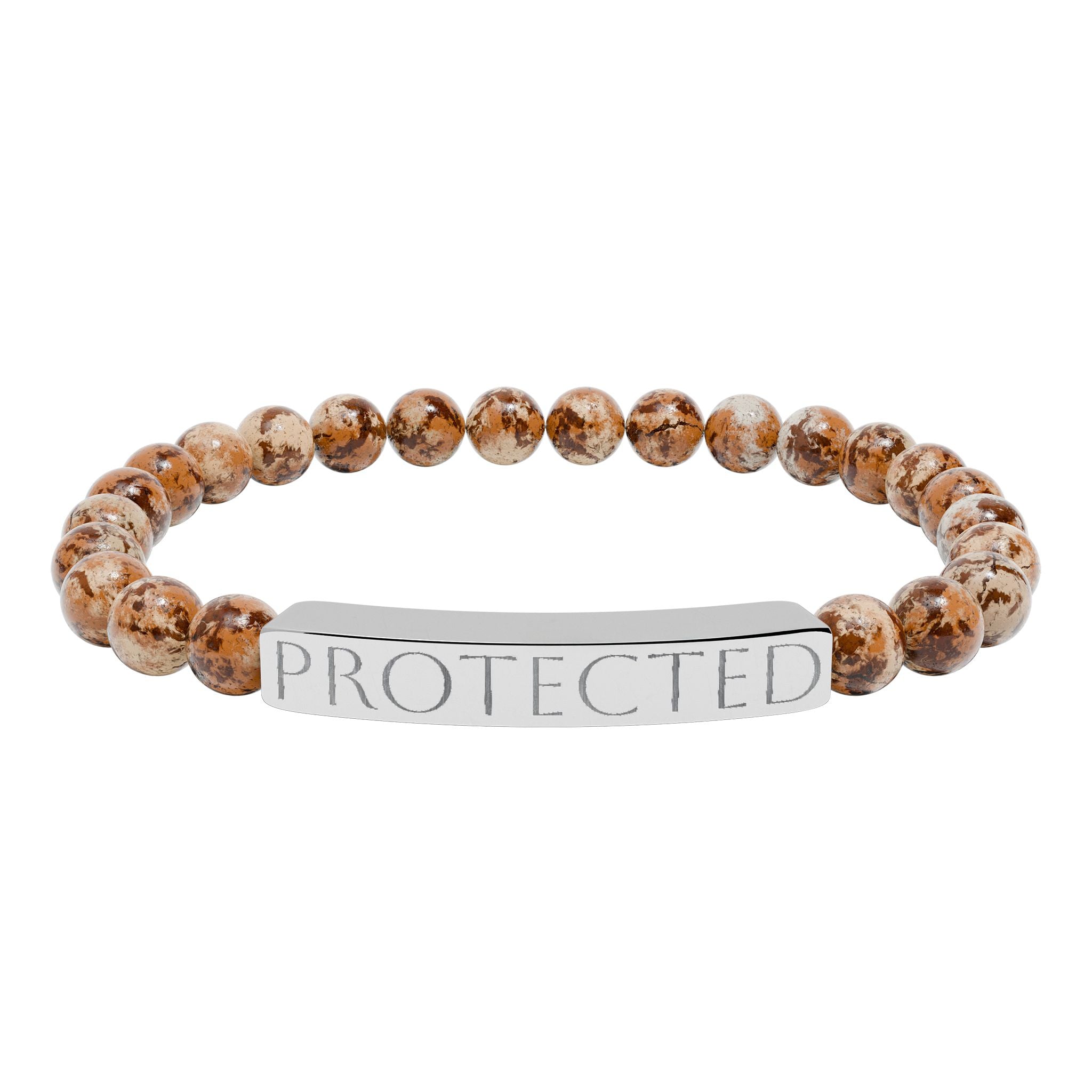 Engraved "PROTECTED" Natural Stone Stretch Bar Bracelet