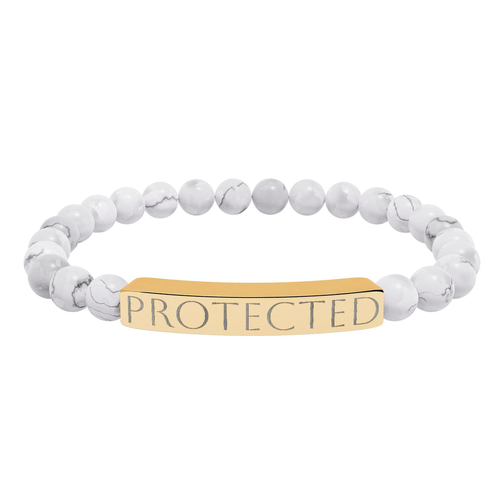 Engraved "PROTECTED" Natural Stone Stretch Bar Bracelet