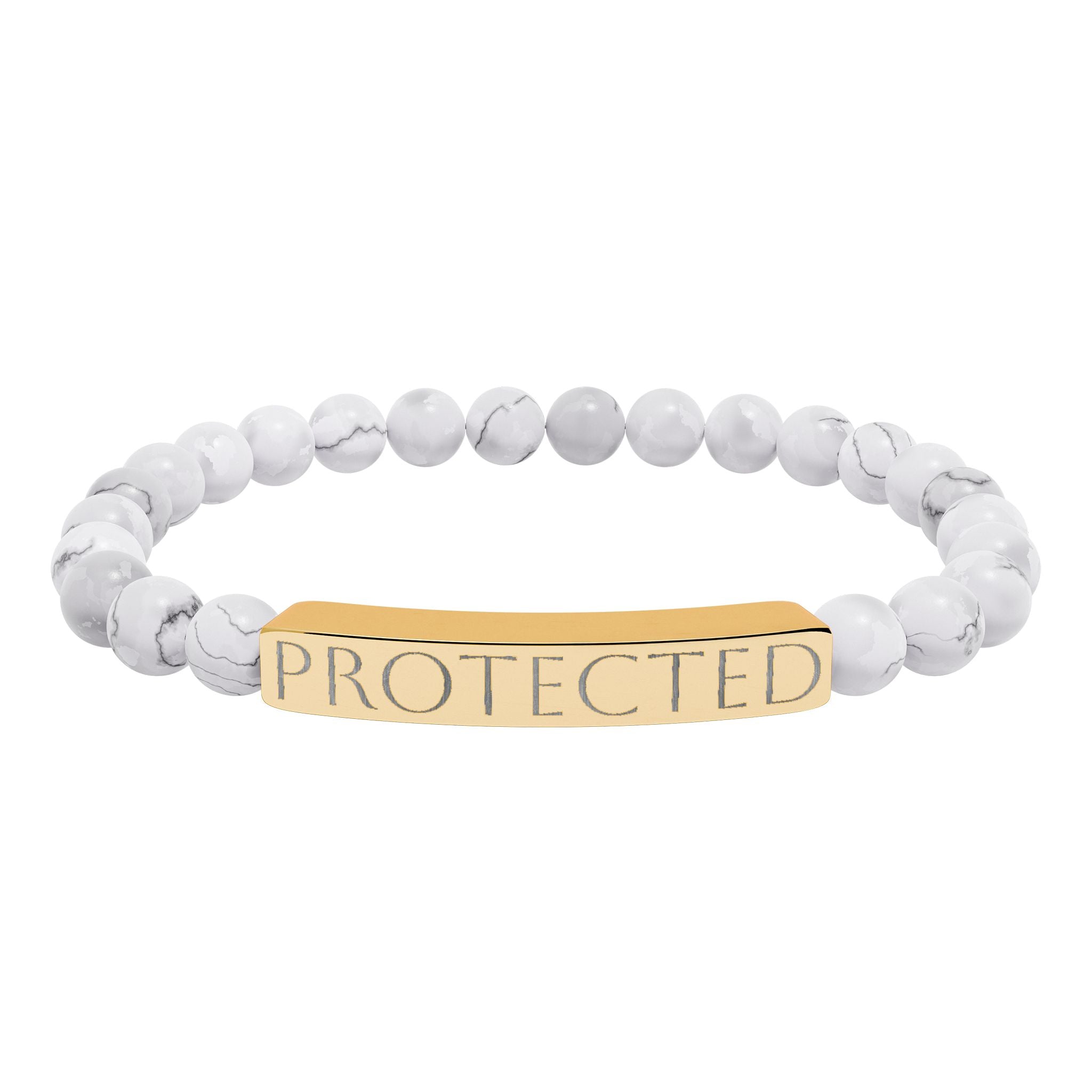 Engraved "PROTECTED" Natural Stone Stretch Bar Bracelet