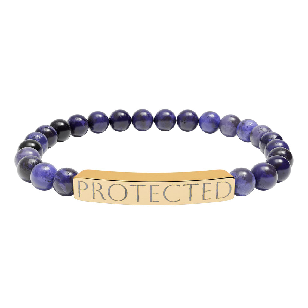 Engraved "PROTECTED" Natural Stone Stretch Bar Bracelet