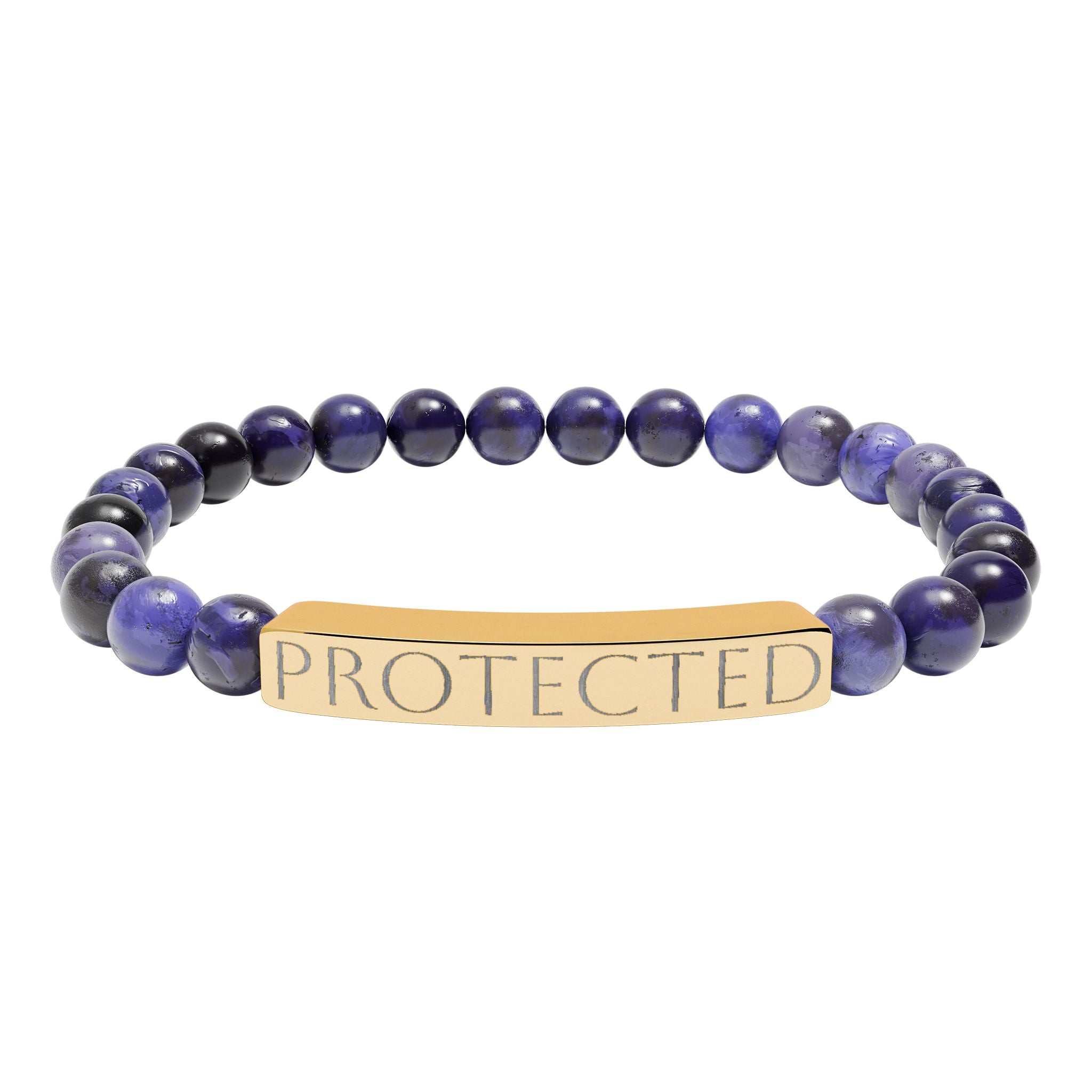 Engraved "PROTECTED" Natural Stone Stretch Bar Bracelet
