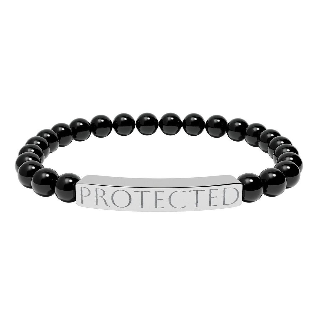 Engraved "PROTECTED" Natural Stone Stretch Bar Bracelet