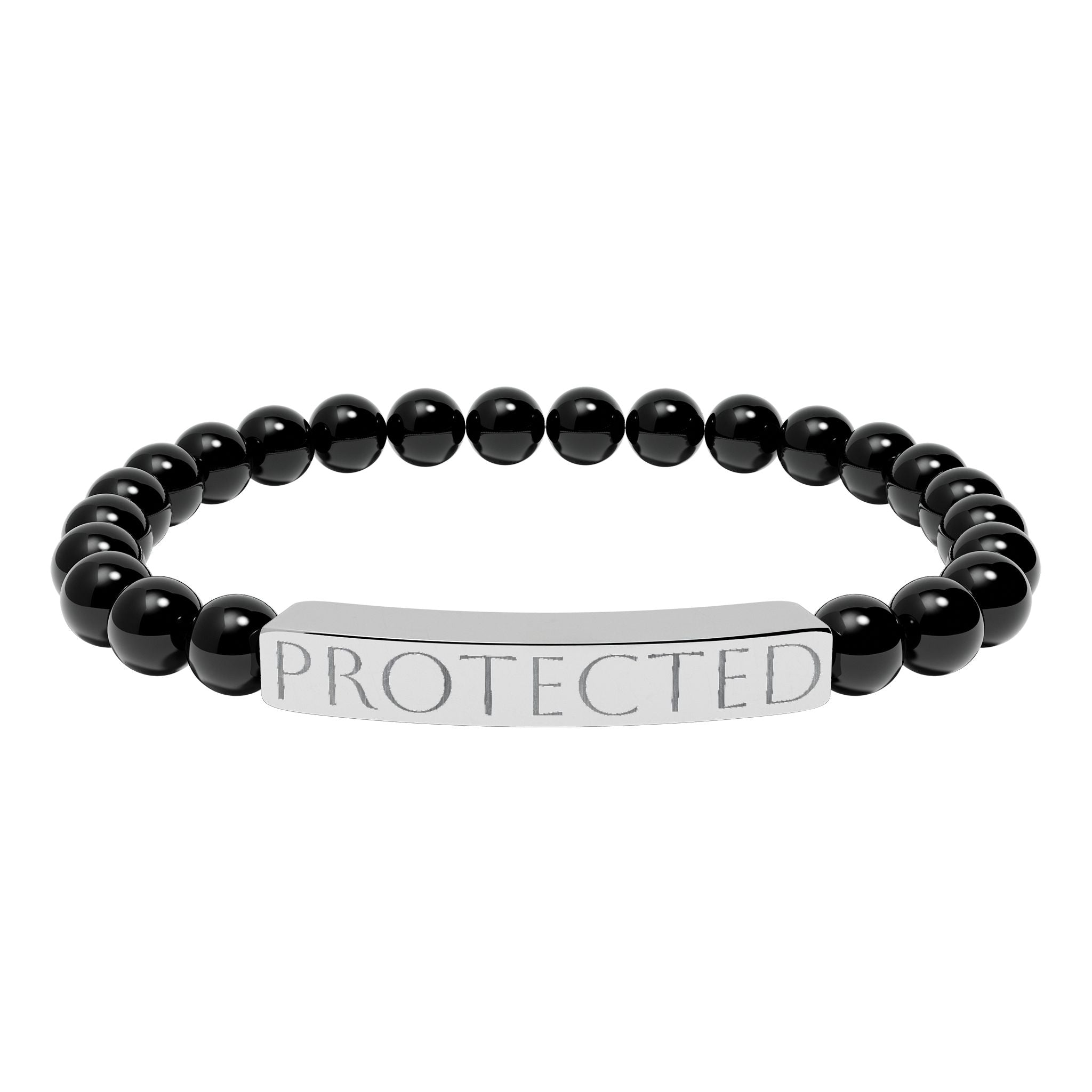 Engraved "PROTECTED" Natural Stone Stretch Bar Bracelet
